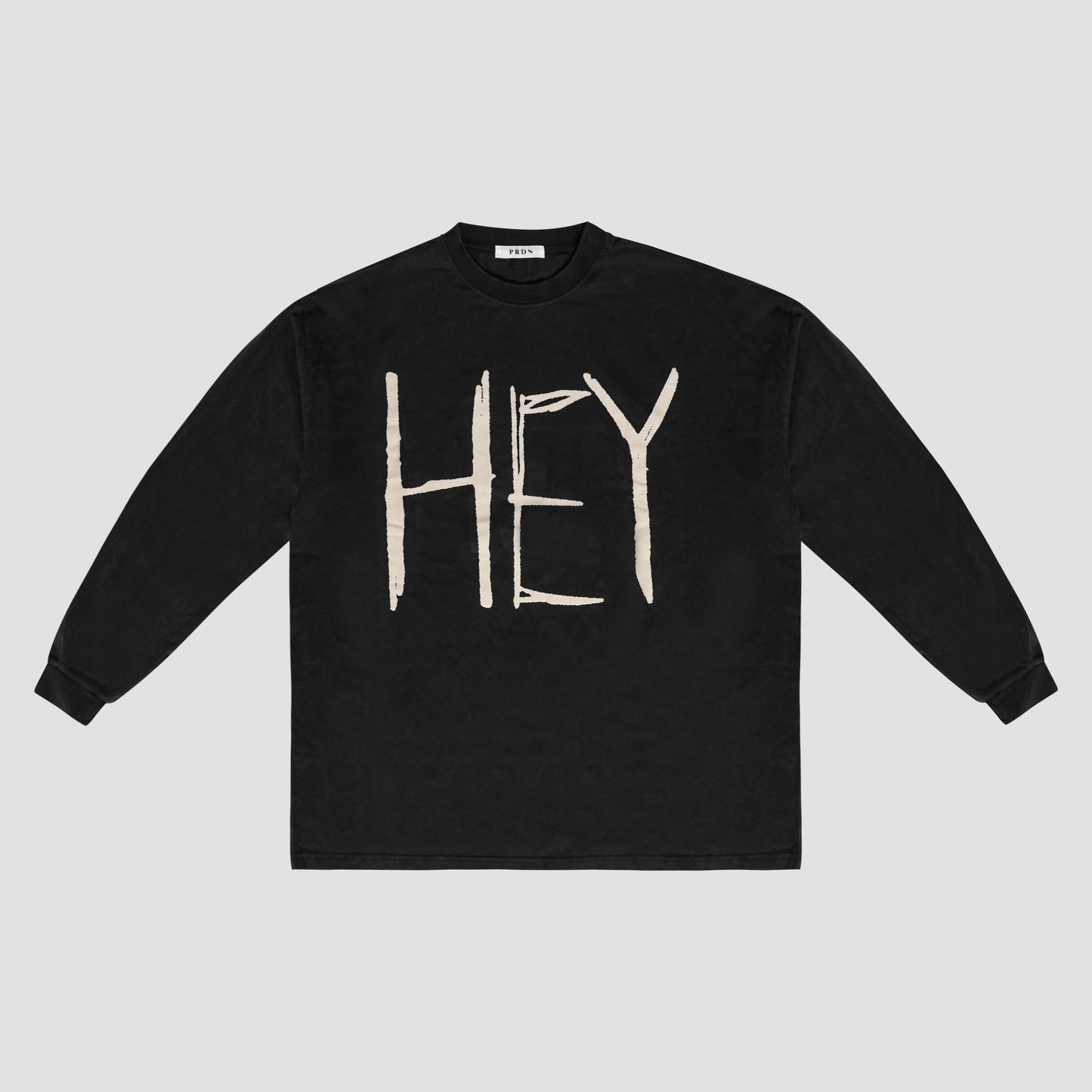 SMILEY FACE LONG SLEEVE T-SHIRT IN WASHED GREY